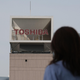 The logo of Japan’s Toshiba is displayed at the company’s headquarters in Tokyo.
